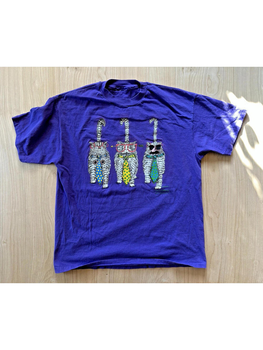 vintage 90's get serious CAT SHIRT three kitties in glasses and ties XL cartoon